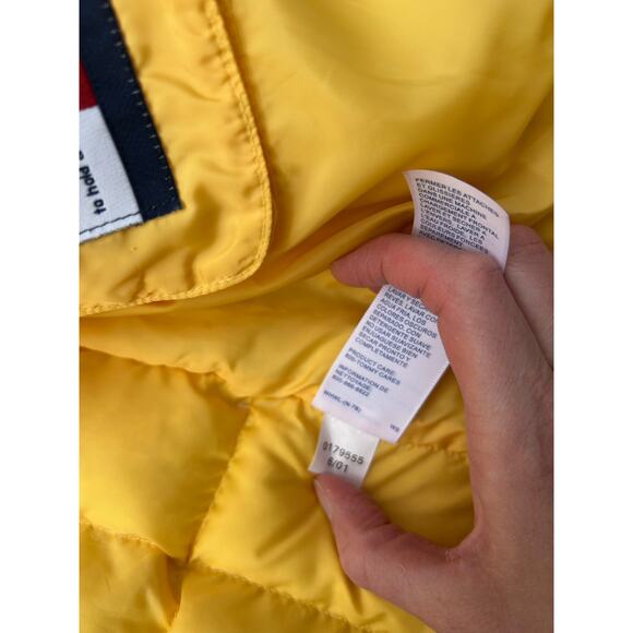 Vintage Y2K Tommy Hilfiger Jeans Yellow Puffer Coat Women's Size Medium Preppy - Picture 14 of 15